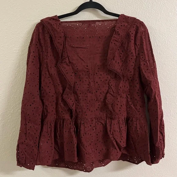 Madewell Burgundy Red Ruffled Blouse - Picture 2 of 3